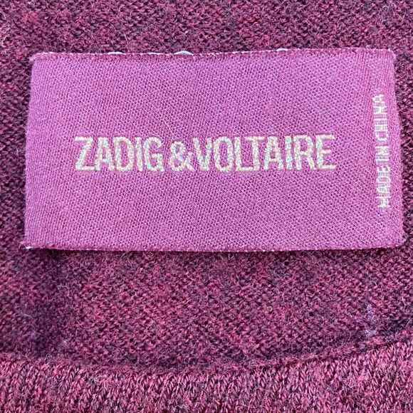 ZADIG & VOLTAIRE Burgundy Crew Neck Sweater w/ Leather Piping. Size Small. EUC! - Picture 3 of 4